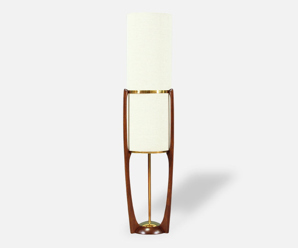 Mid-Century Sculptural Walnut & Brass Floor Lamp by Modeline