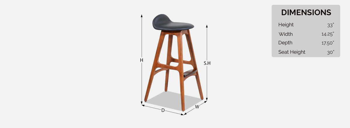 Danish Modern Sculpted Teak & Leather Bar Stools by Erik Buch 