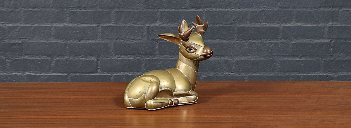 Mexican Modernist Brass & Copper Deer Sculpture by Sergio Bustamante