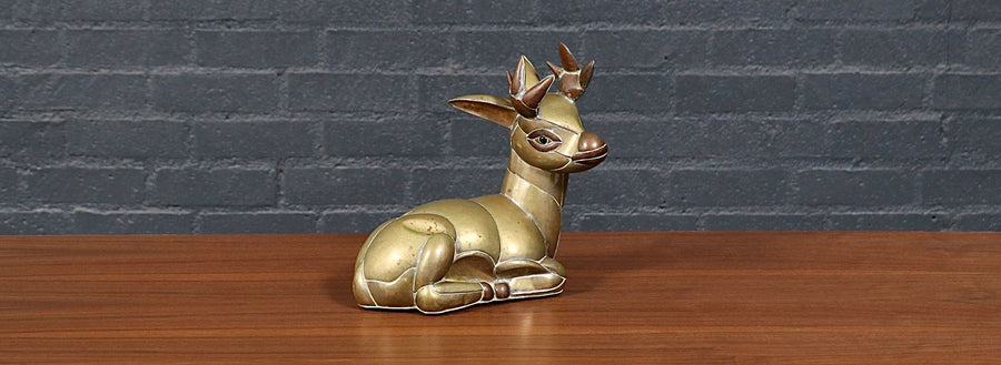 Mexican Modernist Brass & Copper Deer Sculpture by Sergio Bustamante