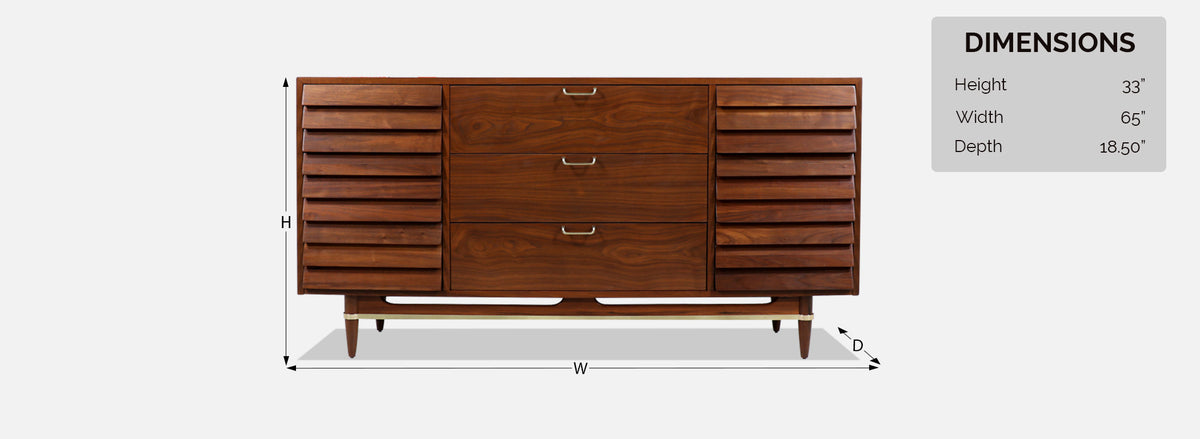 Merton Gershun Walnut Dresser with Brass Accents for American of Martinsville