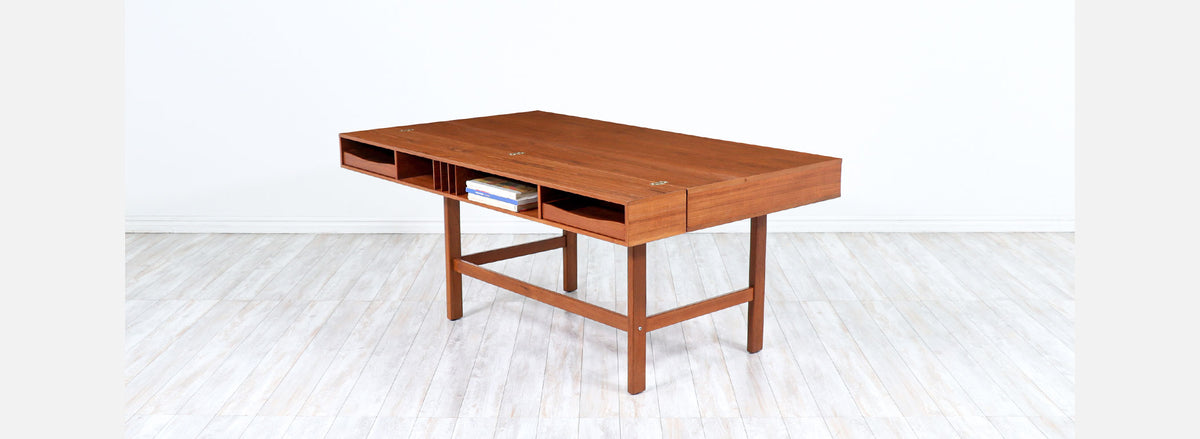 Danish Modern Flip-Top Partners Executive Teak Desk by Peter Løvig Nielsen