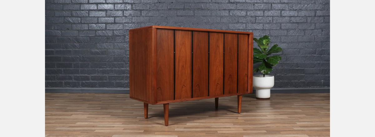 California Modern Tambour-Door Walnut Credenza by Barzilay