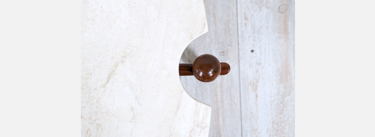 Merton L. Gershun Sculpted Walnut & Travertine Stone Coffee Table for American of Martinsville