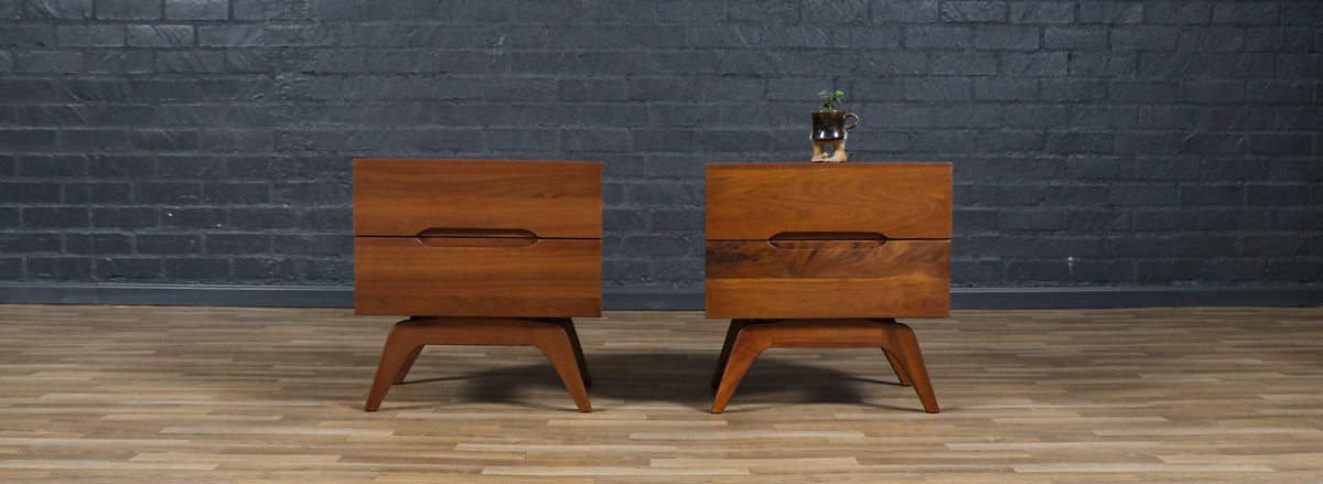 Mid-Century Californian Modern Sculpted Walnut Night Stands