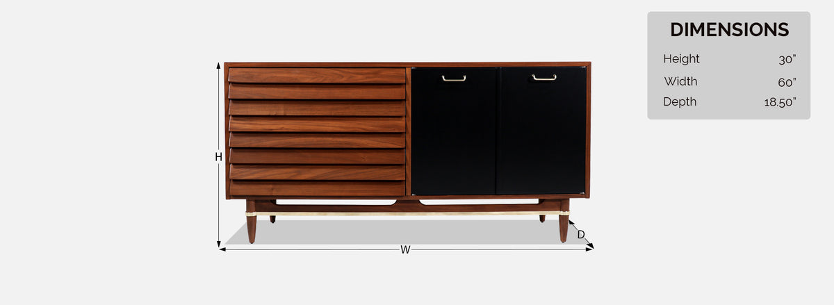 Merton Gershun Walnut Dresser with Lacquered Doors & Brass Accents
