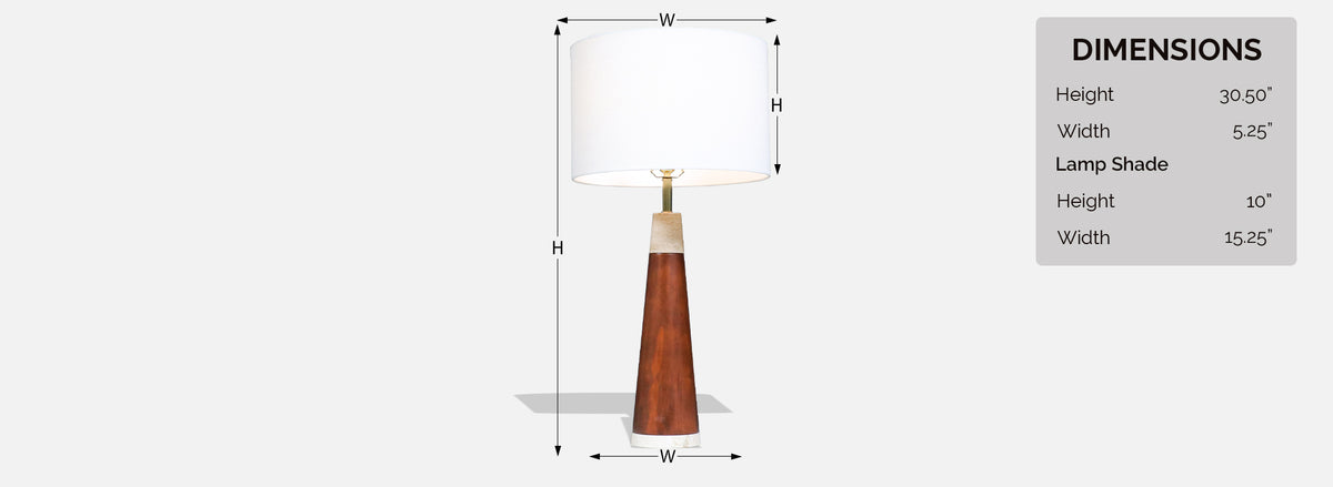 Italian Travertine & Walnut Cone Style Table Lamp