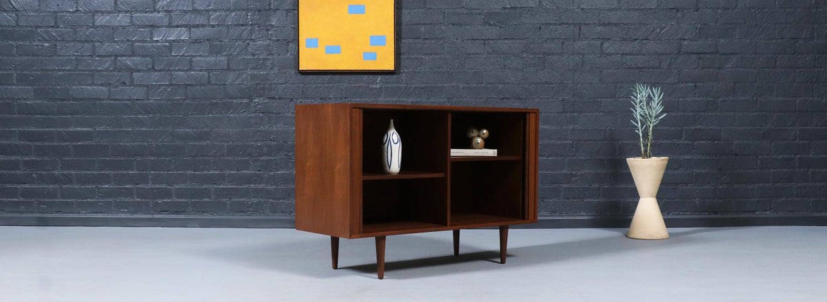 Californian Modernist Tambour-Door Walnut Credenza by Barzilay