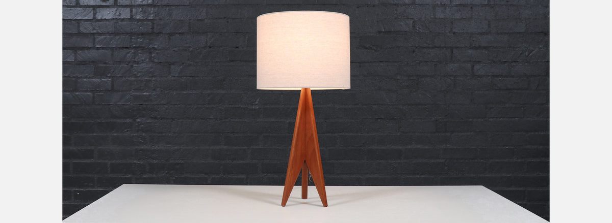 Danish Modern Tripod Sculpted Teak Table Lamp