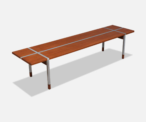 Danish Modern Teak Bench / Coffee Table w/ Aluminum Inlaid by Selig