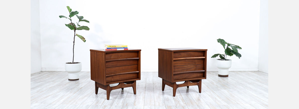Mid-Century Modern Curved-Front Night Stands by Young Furniture Co. 