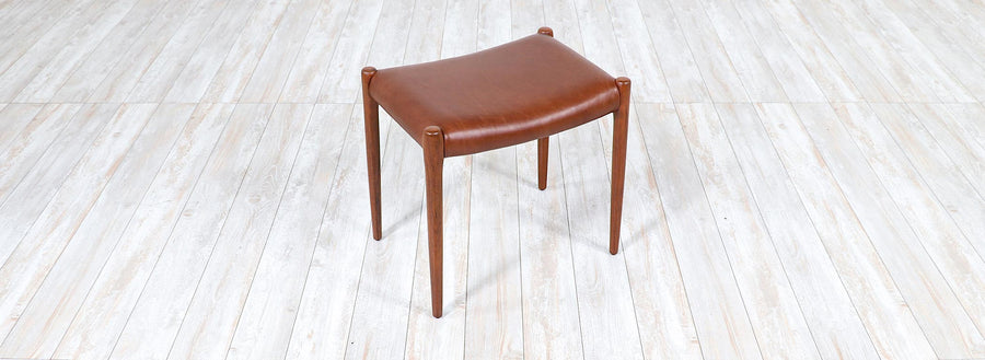 Niels Møller Model-80A Teak & Cognac Leather Stool for J.L. Møllers