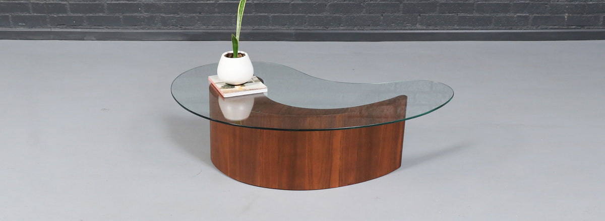 Mid-Century Sculpted Biomorphic Shaped Coffee Table w/ Glass Top