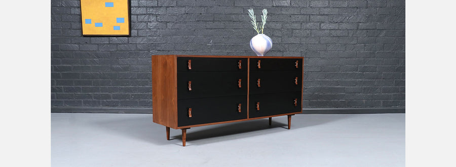 California Modern Two-Tone Black Lacquered Dresser by Stanley Young