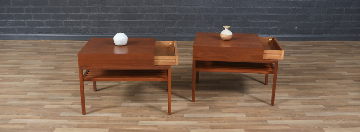 California Modern Slatted Walnut Side Tables by John Keal