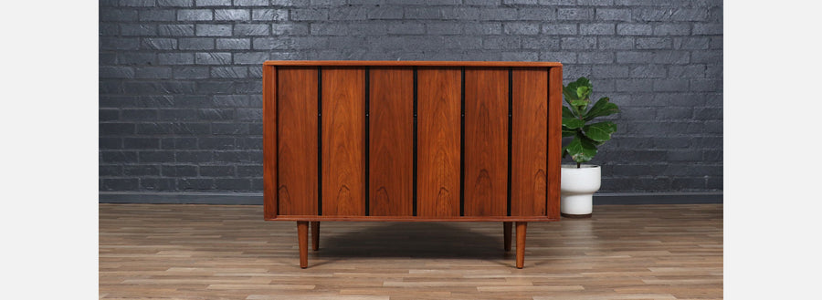 California Modern Tambour-Door Walnut Credenza by Barzilay