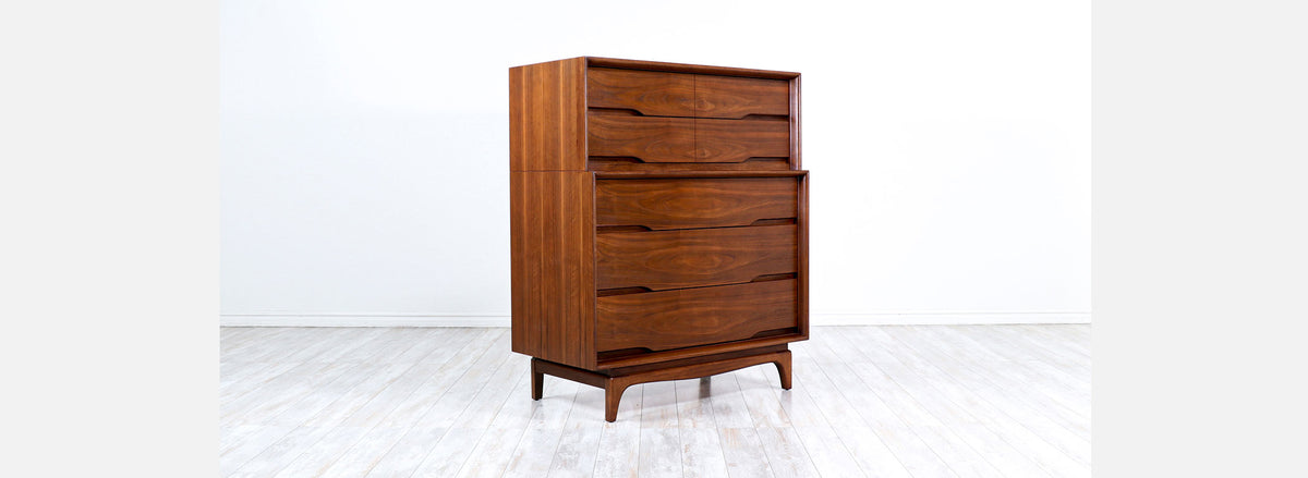 Mid-Century Modern Sculpted Walnut Chest of Drawers