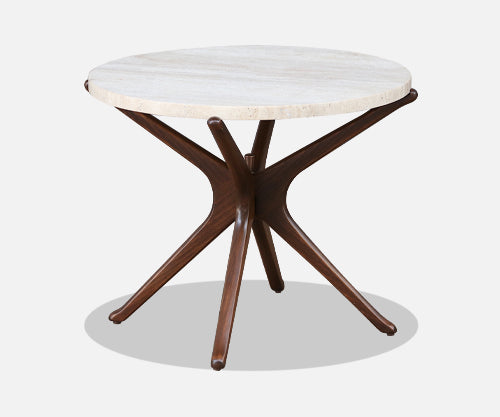 Mid-Century Sculptural Jax Side Table with Travertine Top