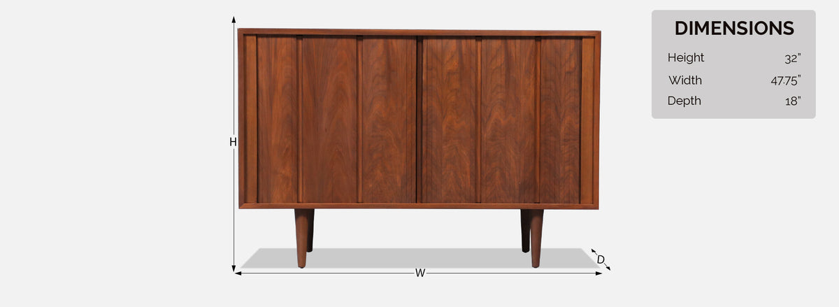 Californian Modernist Tambour-Door Walnut Credenza by Barzilay