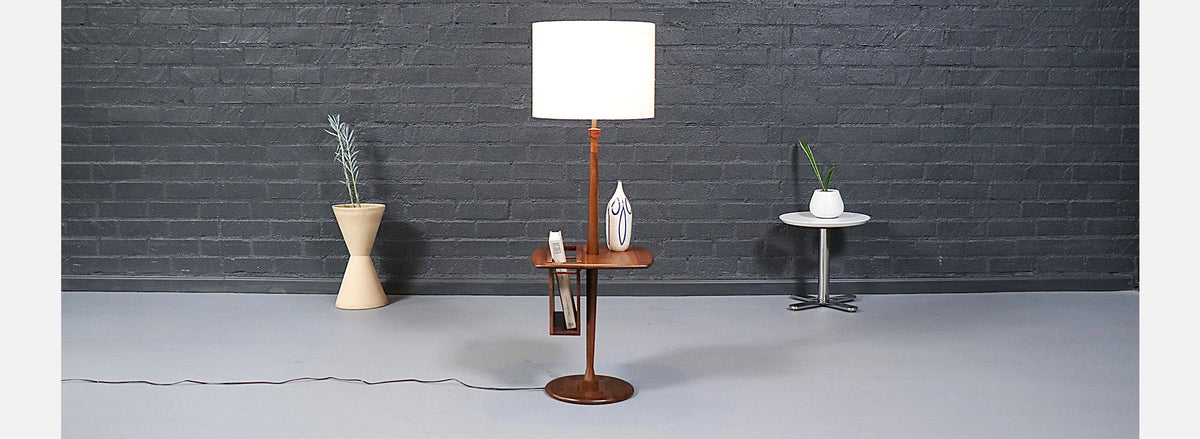Laurel Floor Lamp w/ Removable Magazine Holder & Tray Table