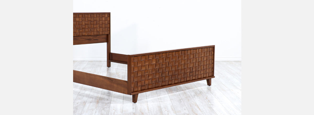 Paul Laszlo "Basket Weave" Full-Size Bed Frame for Brown Saltman