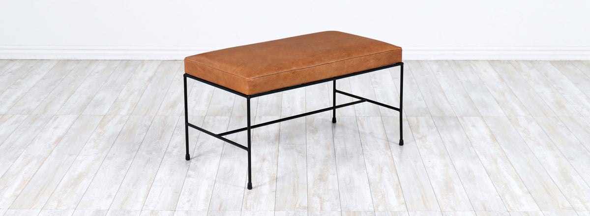 Paul McCobb "Planner Group" Leather & Iron Bench for Winchendon Furniture