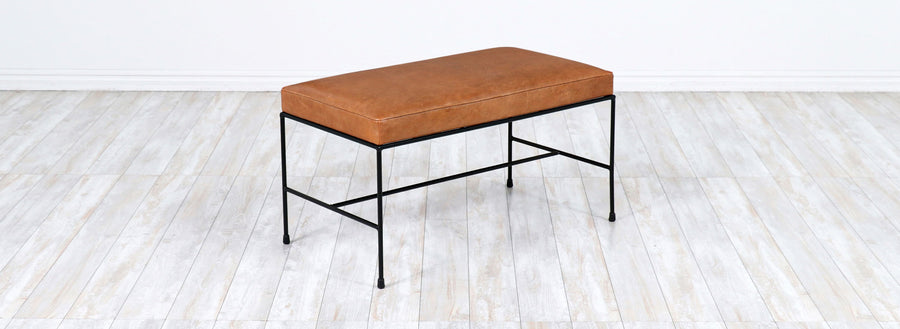 Paul McCobb "Planner Group" Leather & Iron Bench for Winchendon Furniture