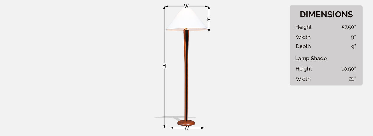Danish Modern Sculpted Teak Floor Lamp w/ Linen Cone Shade
