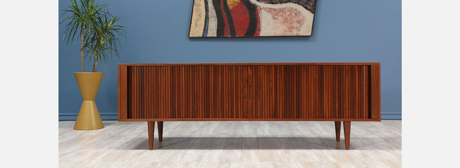 Mid-Century Low Profile Tambour-Door Credenza