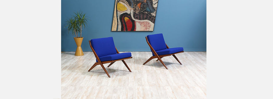 Mid-Century Modern “Scissor” Lounge Chairs by Folke Ohlsson for Dux