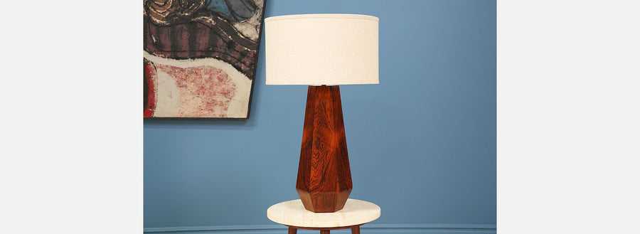 Mid Century Rosewood Sculptural Hexagonal Table Lamp