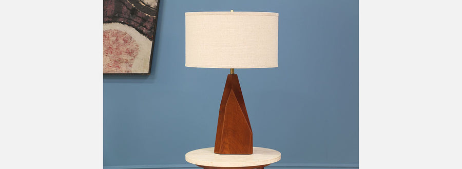 Mid Century Geometric Walnut Table Lamp
