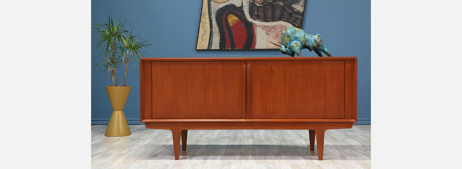 Bernhard Pedersen and Søn Tambour Door Teak Credenza