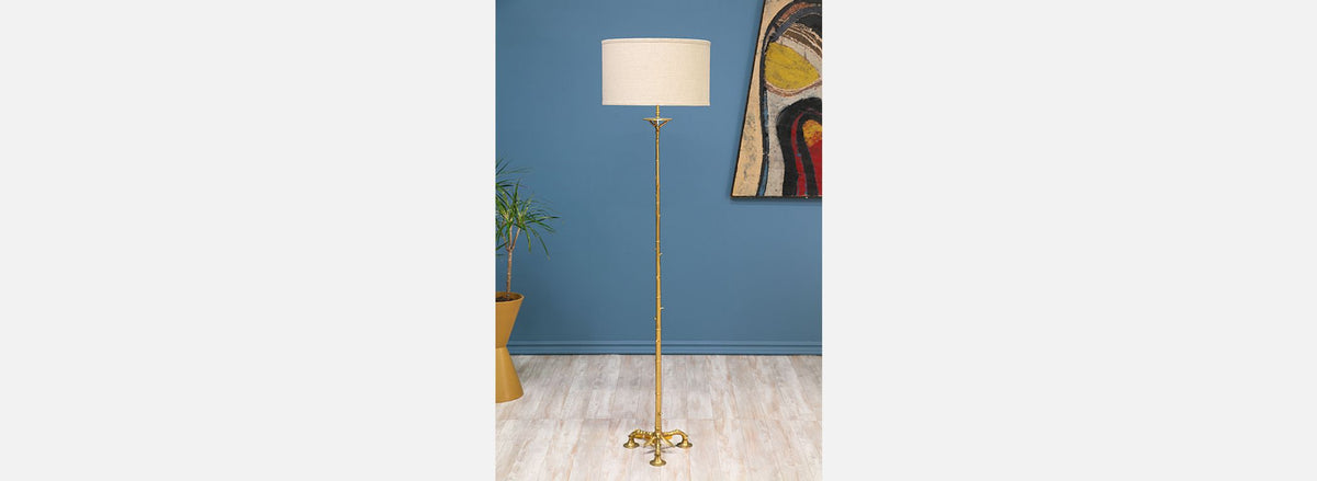 Pair of Mid-Century Faux Bamboo Brass Floor Lamps