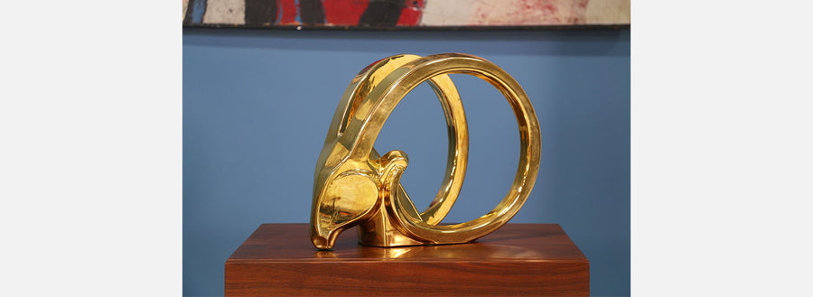 Mid-Century Cubist Ibex Head Sculpture by Jaru of California