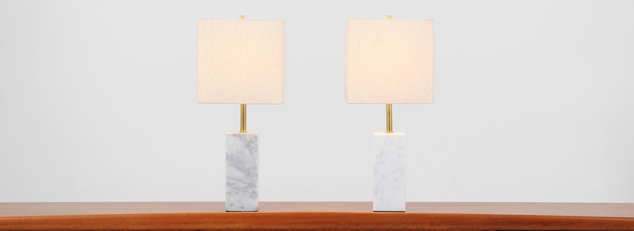 Mid-Century Modern Carrara Marble Table Lamps by Walter von Nessen