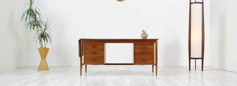 Mid-Century Modern Executive Desk with Drop Leaf