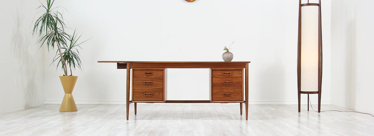 Mid-Century Modern Executive Desk with Drop Leaf