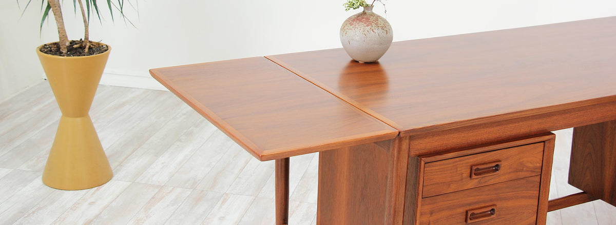 Mid-Century Modern Executive Desk with Drop Leaf