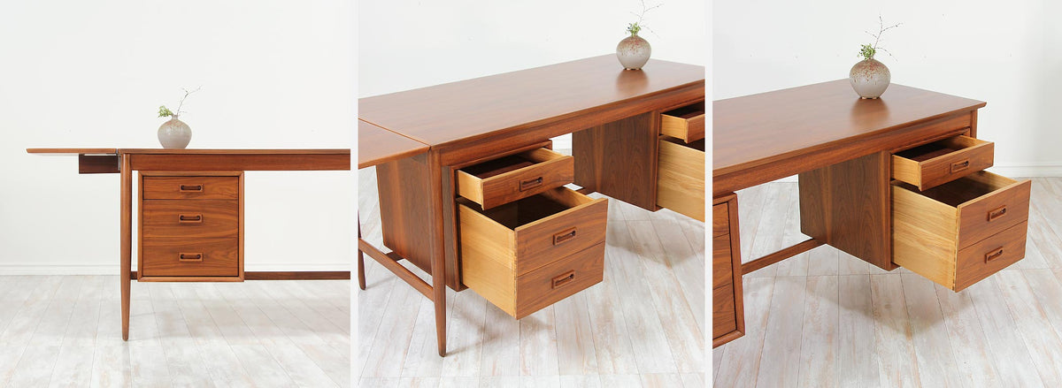 Mid-Century Modern Executive Desk with Drop Leaf