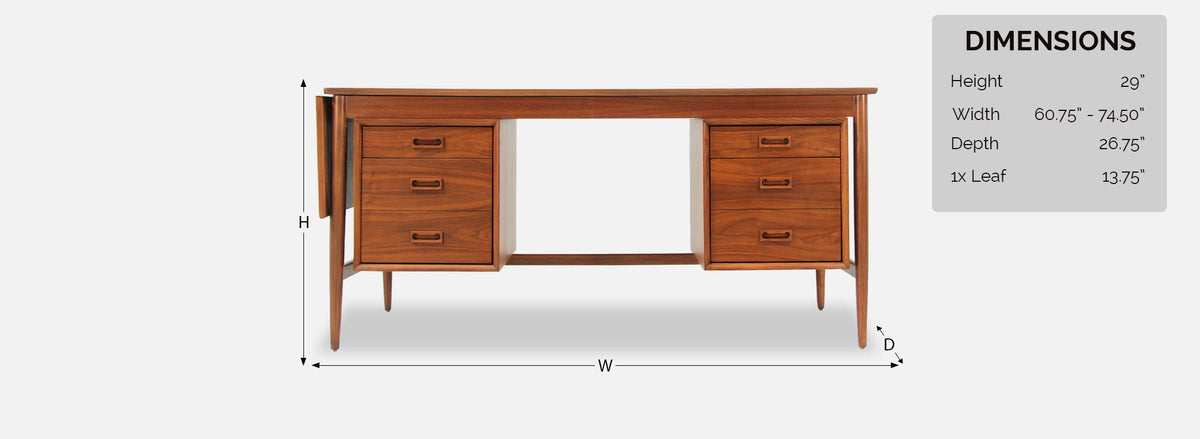 Mid-Century Modern Executive Desk with Drop Leaf