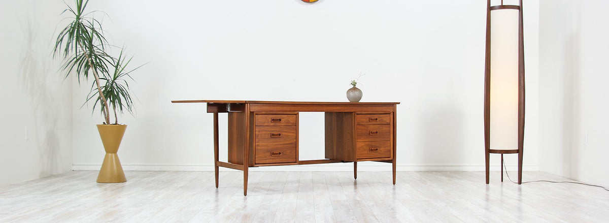 Mid-Century Modern Executive Desk with Drop Leaf