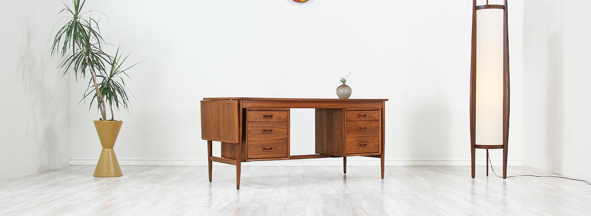 Mid-Century Modern Executive Desk with Drop Leaf
