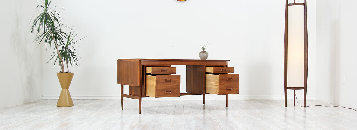Mid-Century Modern Executive Desk with Drop Leaf