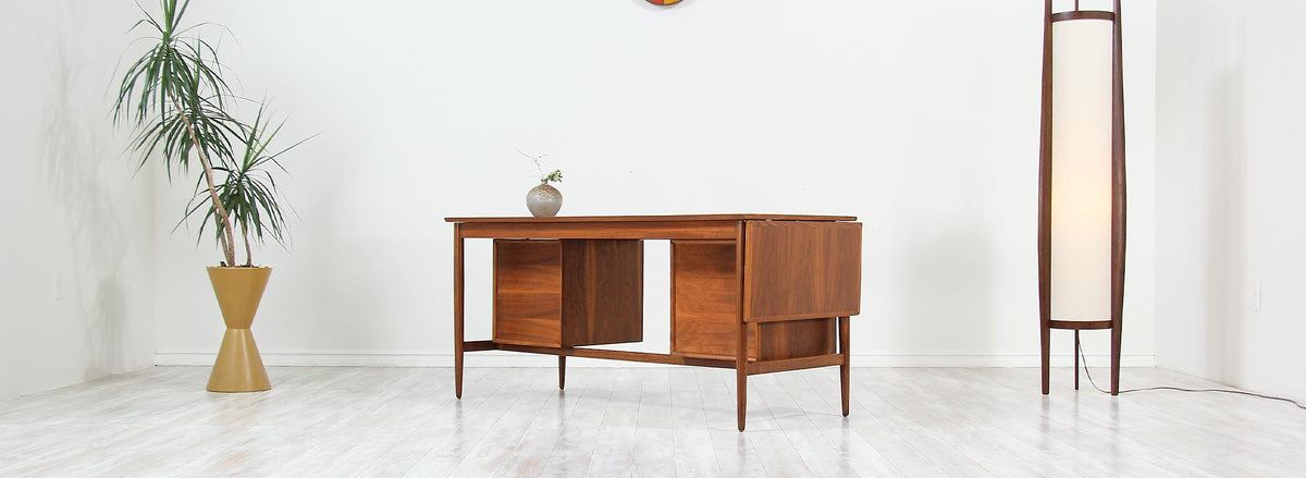 Mid-Century Modern Executive Desk with Drop Leaf