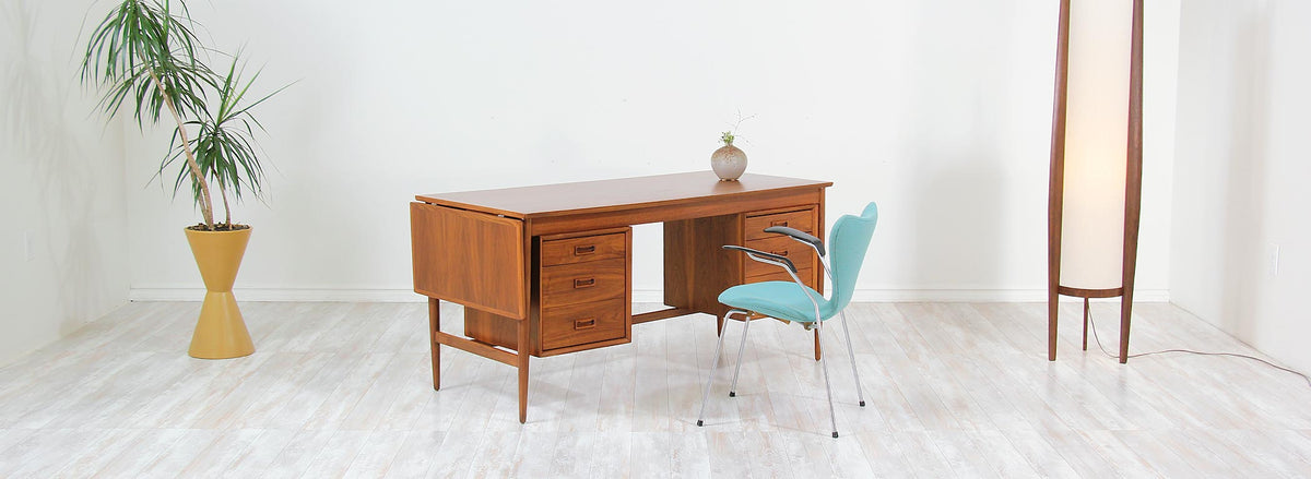 Mid-Century Modern Executive Desk with Drop Leaf