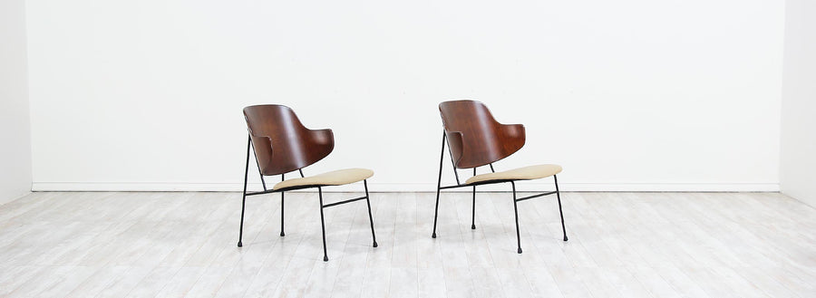Ib Kofod-Larsen "Penguin" Iron & Leather Lounge Chairs for Selig
