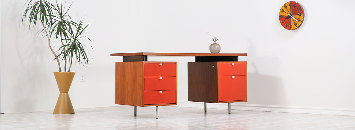 George Nelson Two-Tone Lacquer & Walnut Executive Desk for Herman Miller