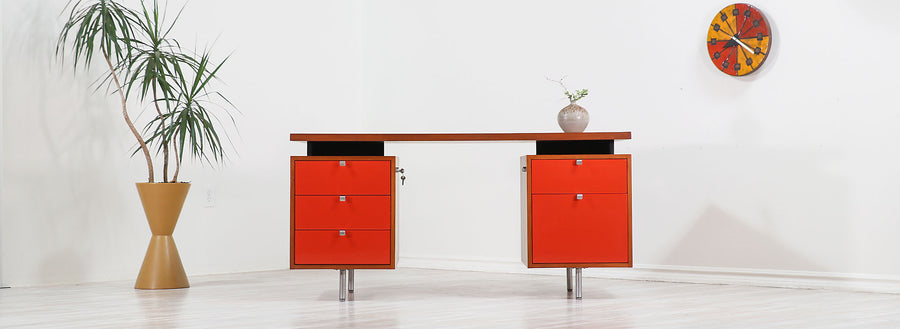 George Nelson Two-Tone Lacquer & Walnut Executive Desk for Herman Miller