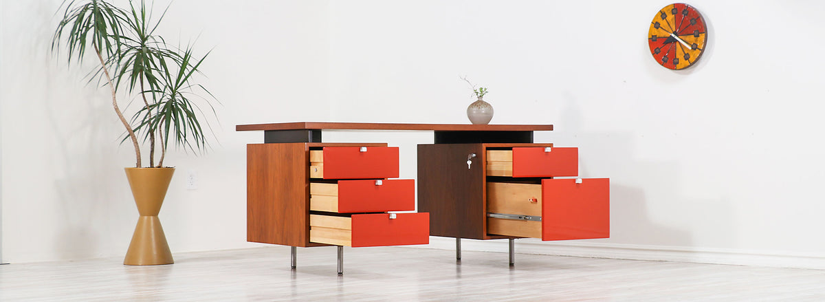 George Nelson Two-Tone Lacquer & Walnut Executive Desk for Herman Miller
